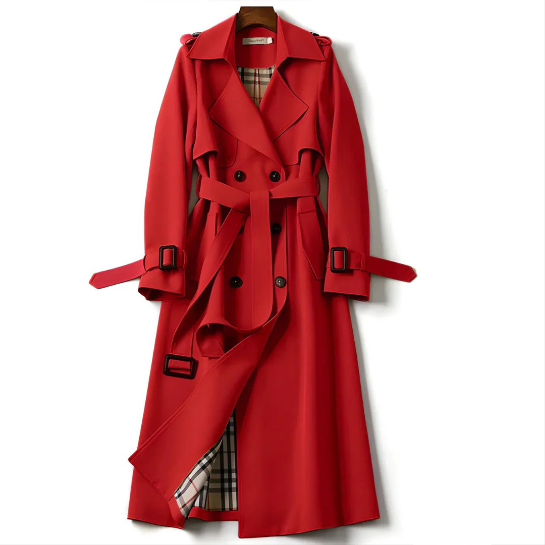 Printed Belted Double Breasted Trench Coat for Women | Elara