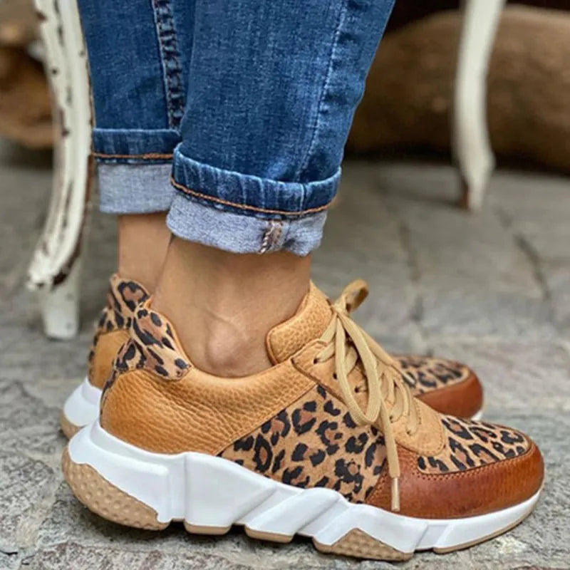 Knitted Leopard Print Lace Up Sneakers For Women | Iris