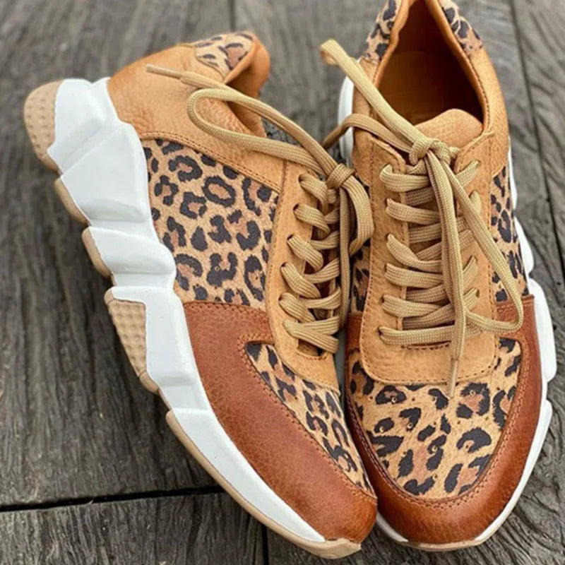 Knitted Leopard Print Lace Up Sneakers For Women | Iris