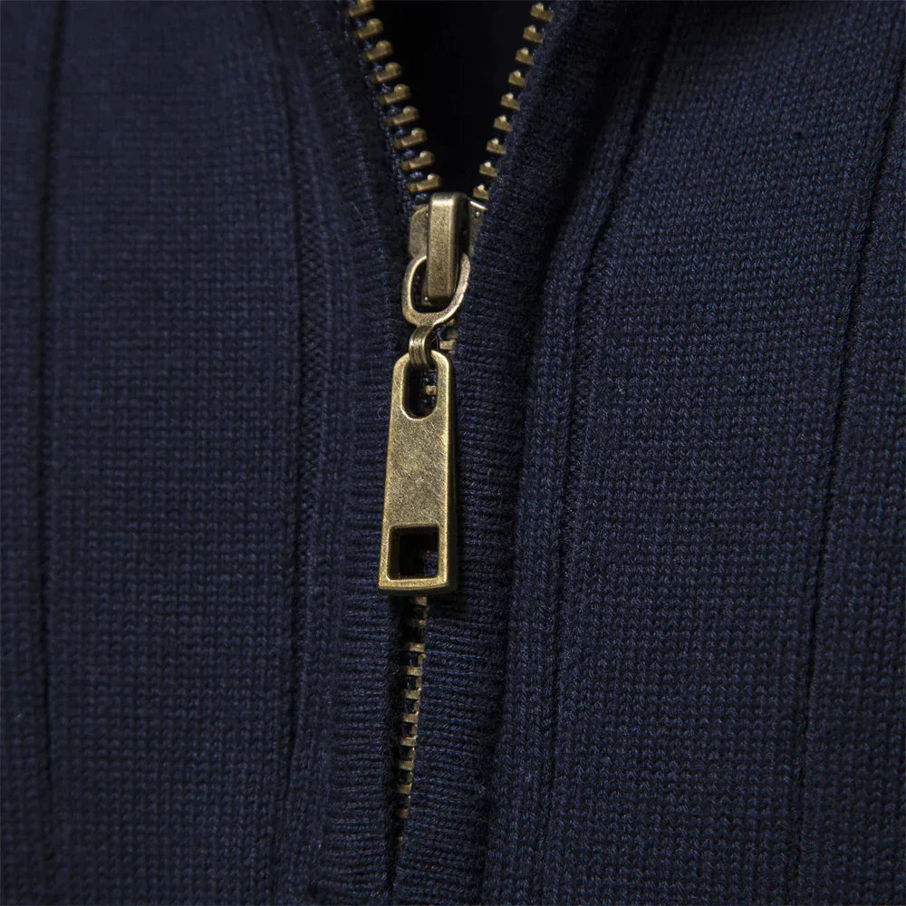 Lavender Ribbed Zip Neck Sweater for Men | Corin