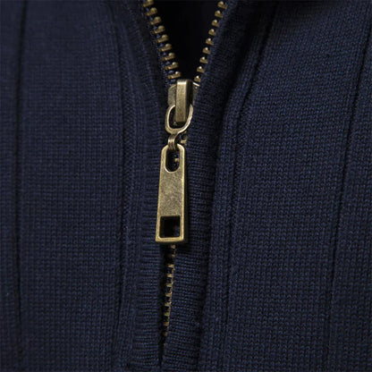 Lavender Ribbed Zip Neck Sweater for Men | Corin