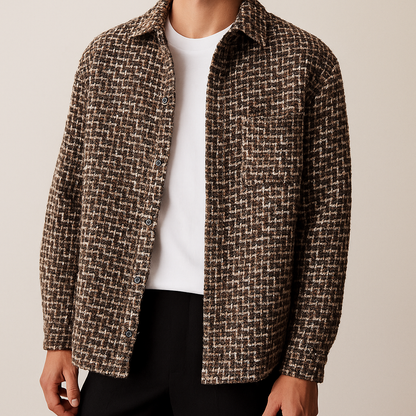 Silken Houndstooth Button Front Overshirt For Men | Victor
