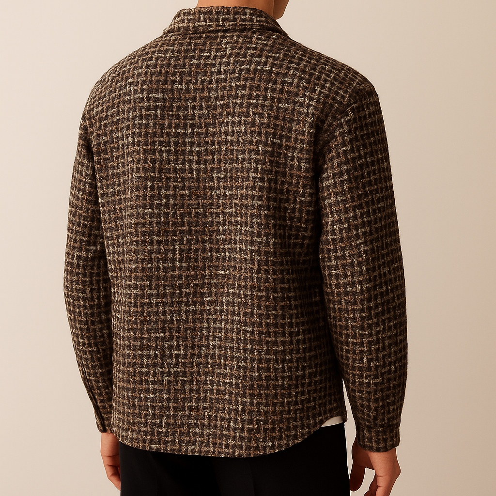Silken Houndstooth Button Front Overshirt For Men | Victor