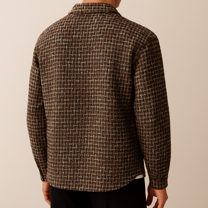 Silken Houndstooth Button Front Overshirt For Men | Victor