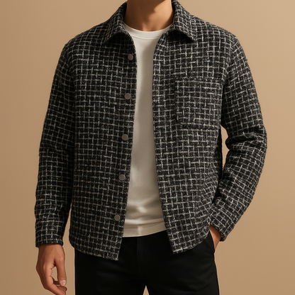 Silken Houndstooth Button Front Overshirt For Men | Victor