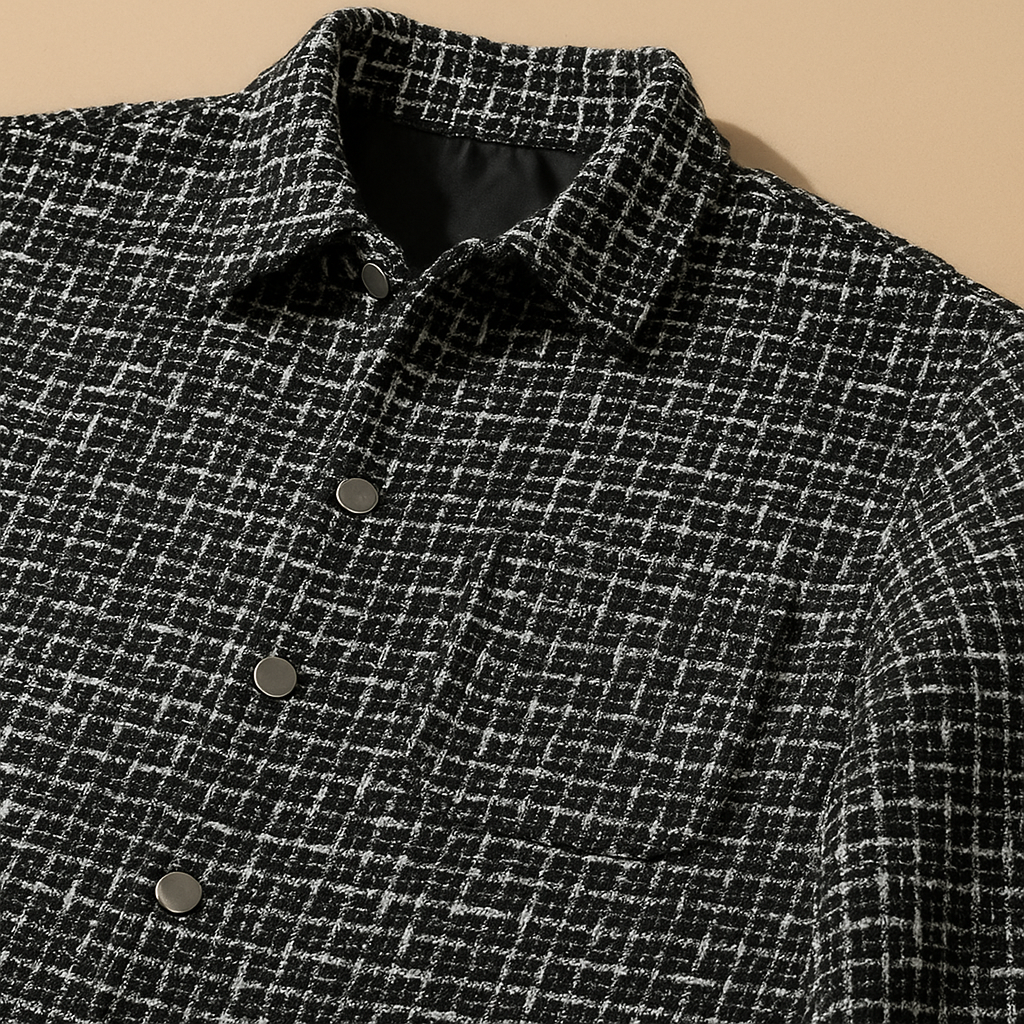 Silken Houndstooth Button Front Overshirt For Men | Victor
