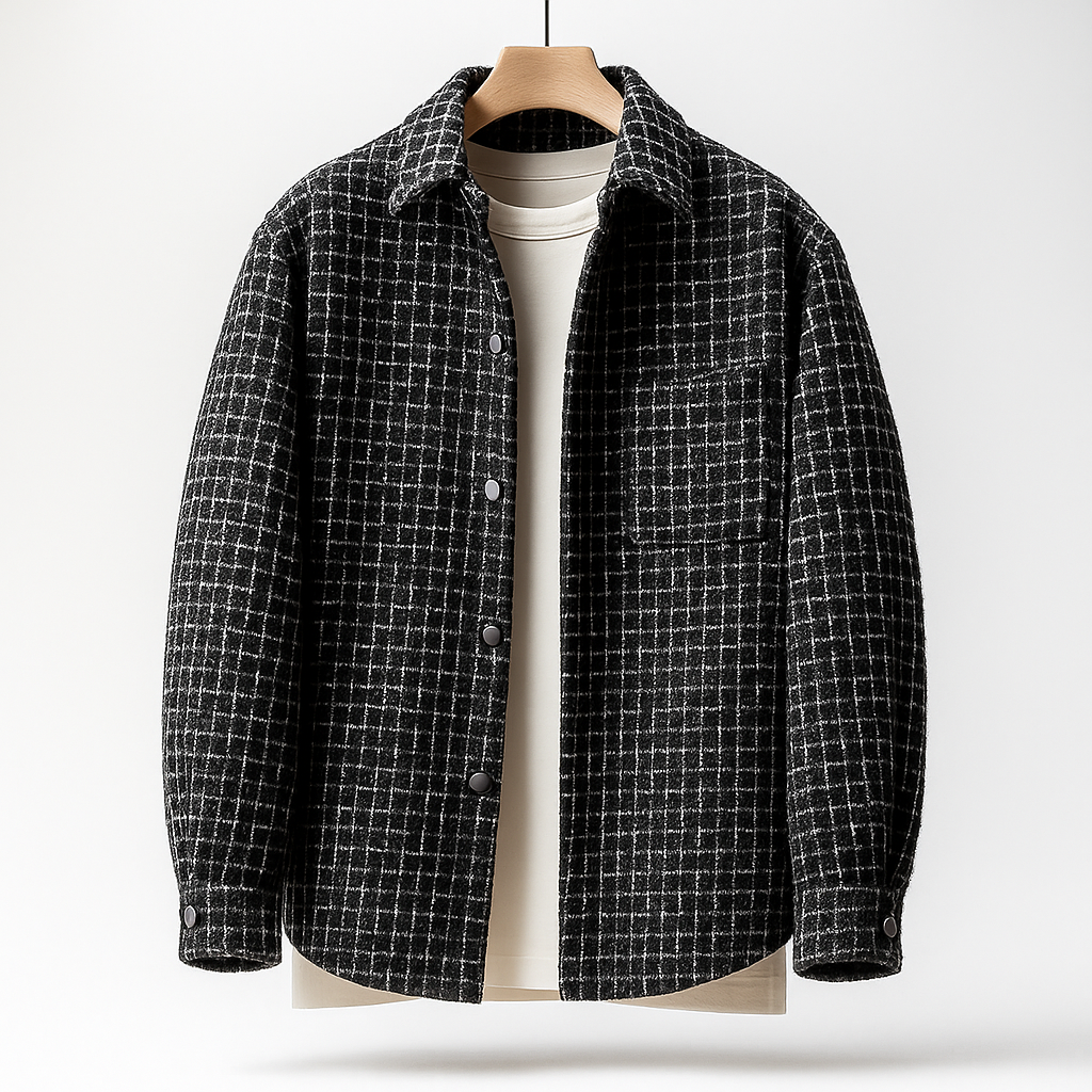 Silken Houndstooth Button Front Overshirt For Men | Victor