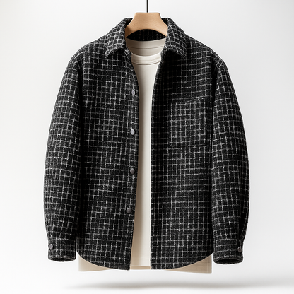 Silken Houndstooth Button Front Overshirt For Men | Victor