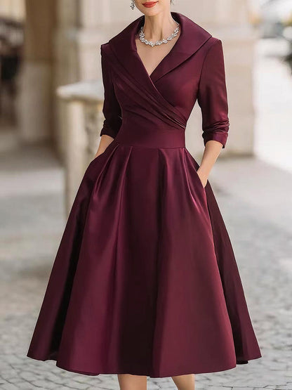 Quintessential Elegant Draped Collar Midi Dress For Women | Ange