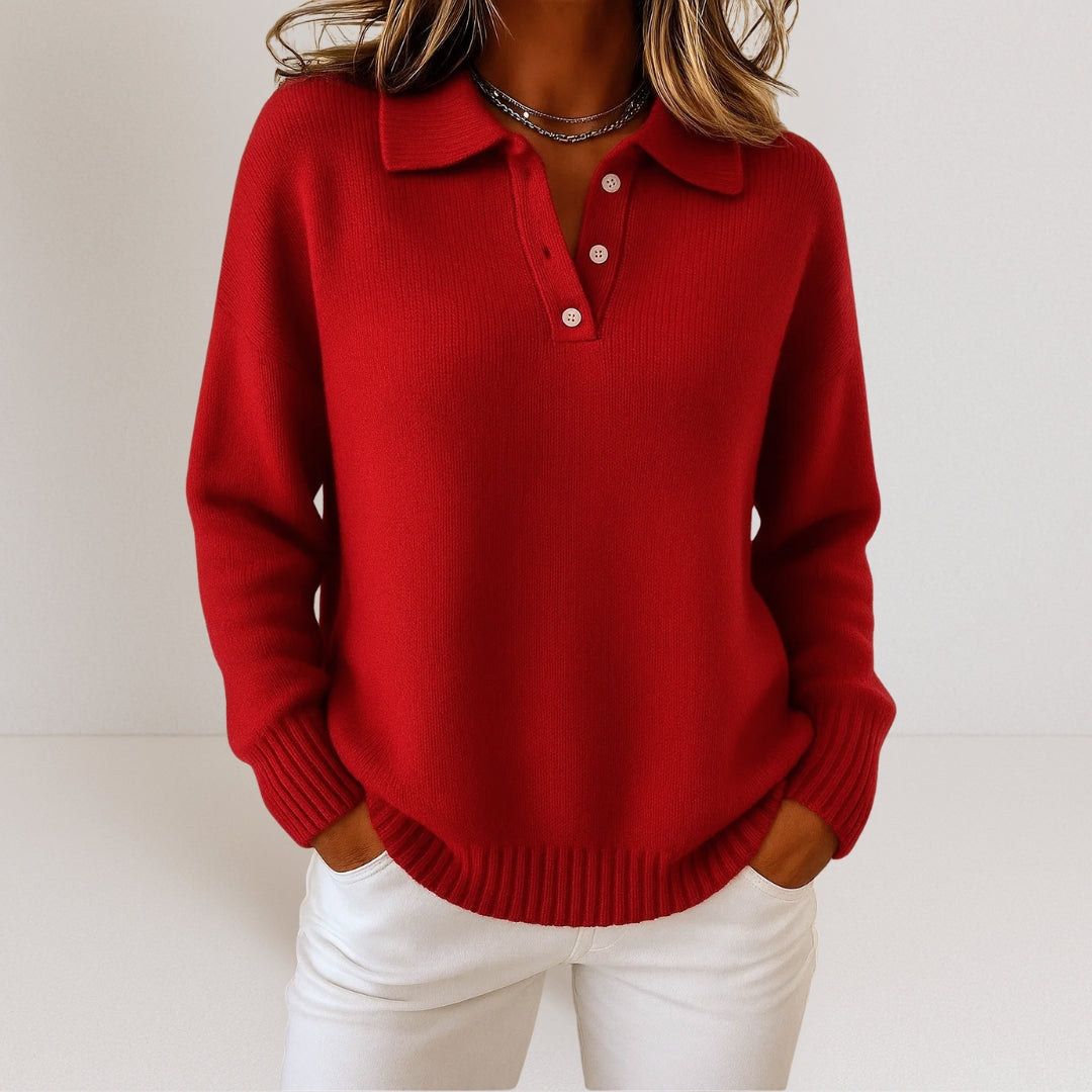 Floral Collared Button Neck Sweater for Women | Celestine