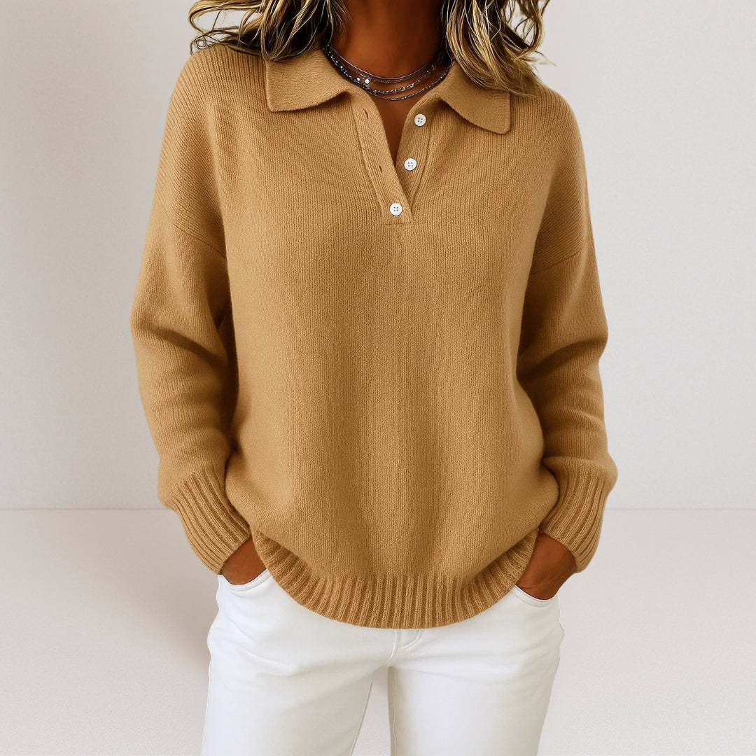 Floral Collared Button Neck Sweater for Women | Celestine