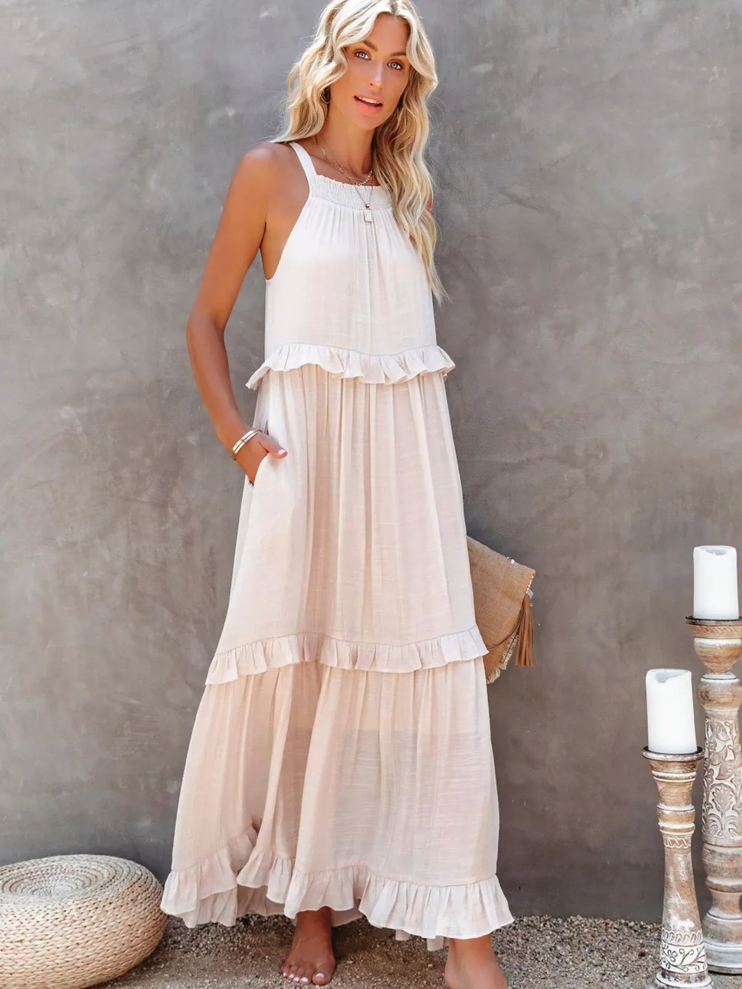 Dainty Tiered Ruffle Long Dress For Women | Lara