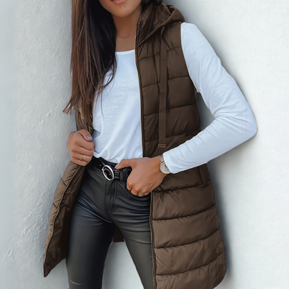 Petalled Long Quilted Hooded Gilet for Women | Arlisse