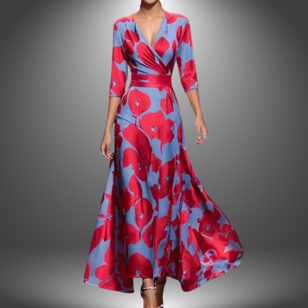 Radiant Floral V Neck Long Dress For Women | Maravelle