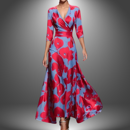 Radiant Floral V Neck Long Dress For Women | Maravelle