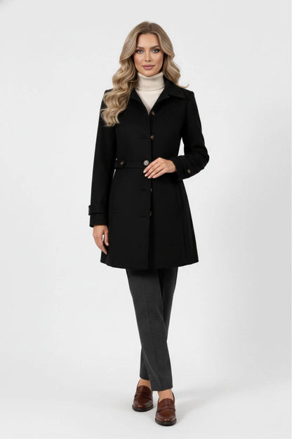 Stimulating Elegant buttoned winter coat with belted waist for women | Caurelle