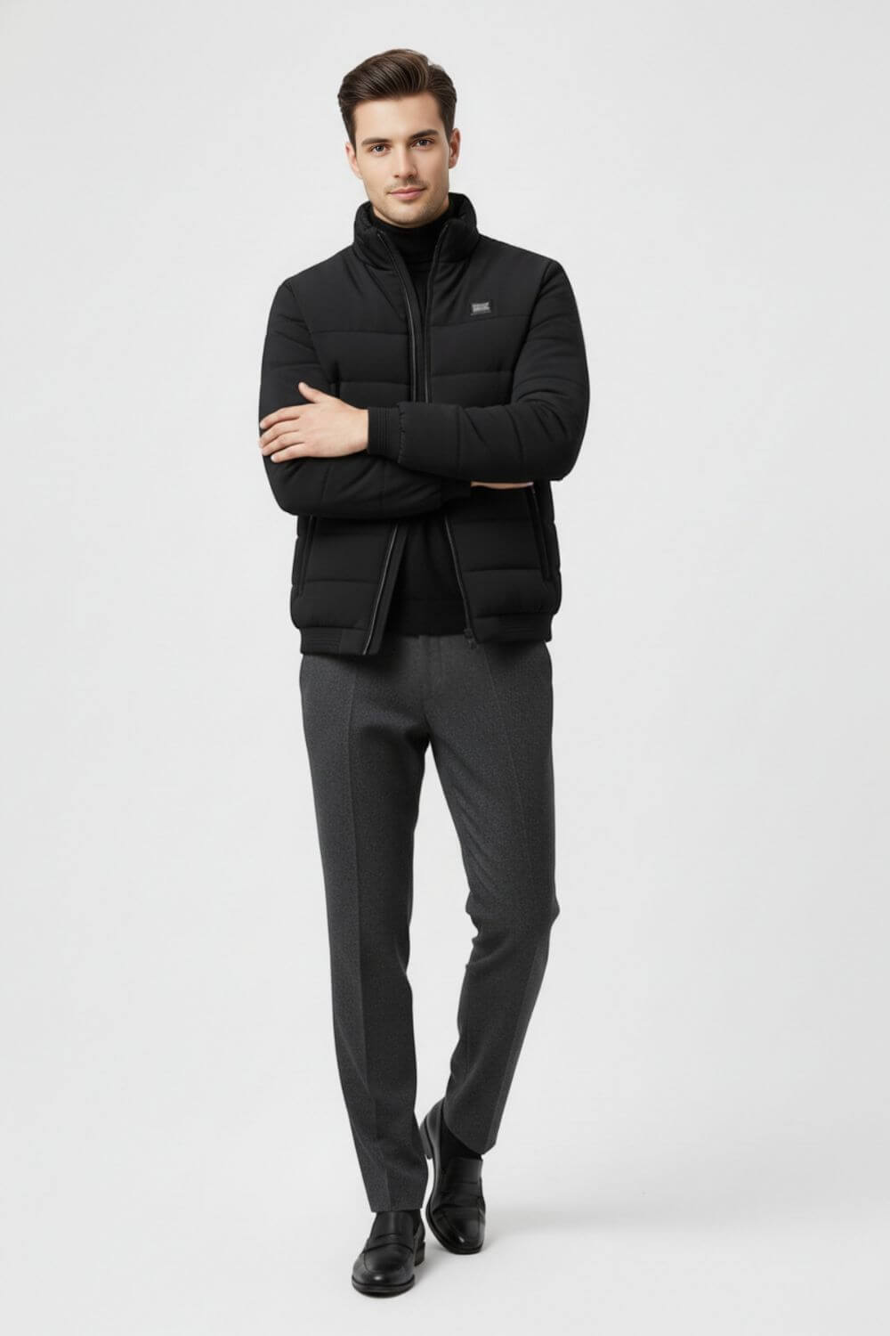 Healing Stand-collar puffer jacket with zippered pockets for men | Caurelle