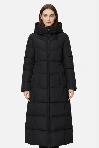 Iconic Long Hooded Quilted Puffer Coat For Women | Evelira