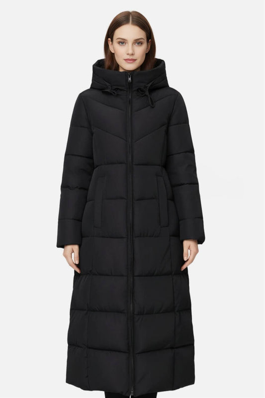 Iconic Long Hooded Quilted Puffer Coat For Women | Evelira