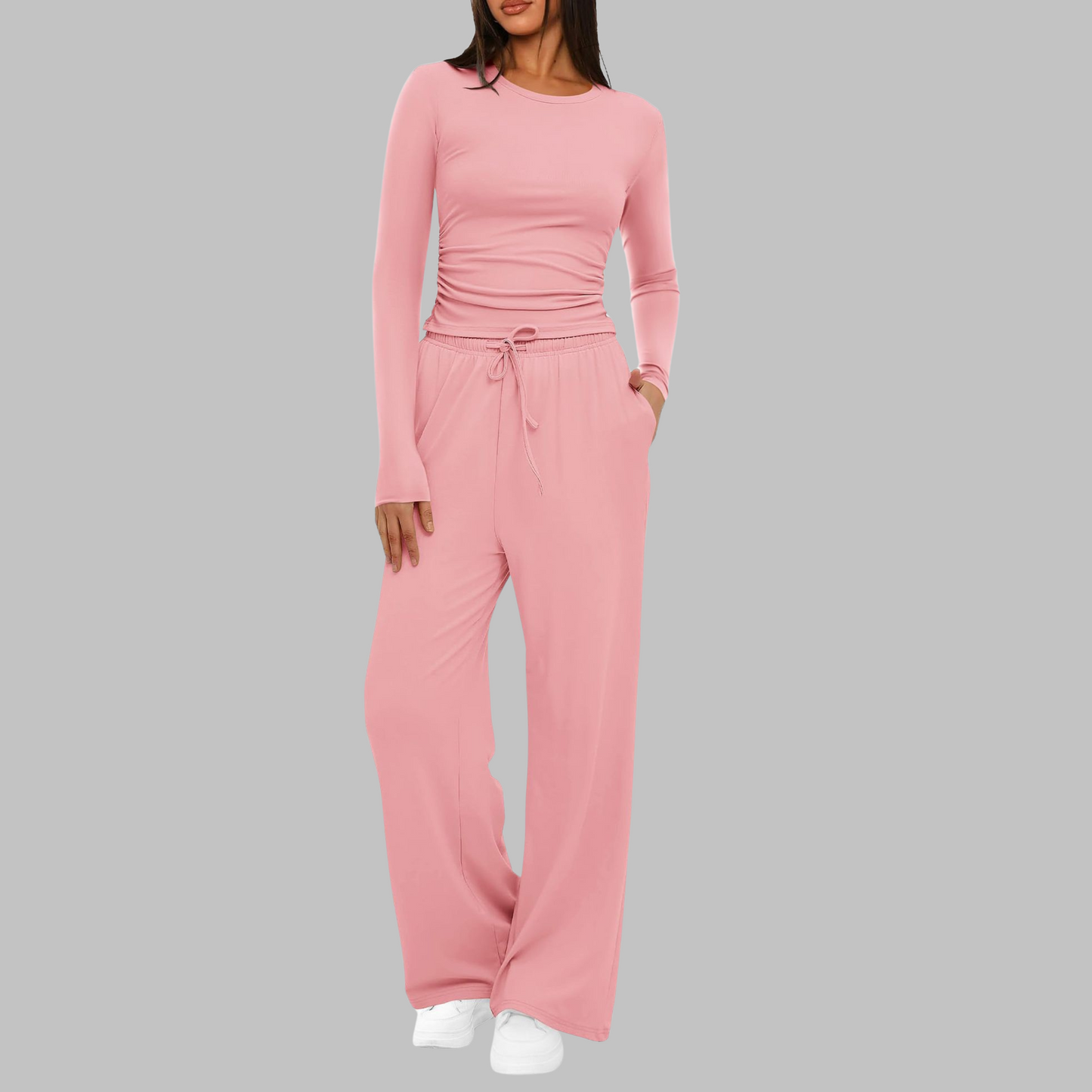 Hampstead Casual Long Sleeve Top And Wide Leg Trousers Set For Women | Eloria
