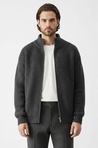 Uplifting Zip knit jumper with stand collar for men | Caurelle