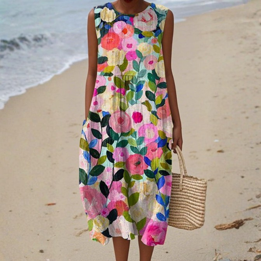 Dependable Sleeveless floral dress with A-line silhouette for women | Maribelle