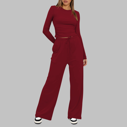 Mayfair Casual Long Sleeve Top And Wide Leg Trousers Set For Women | Virella