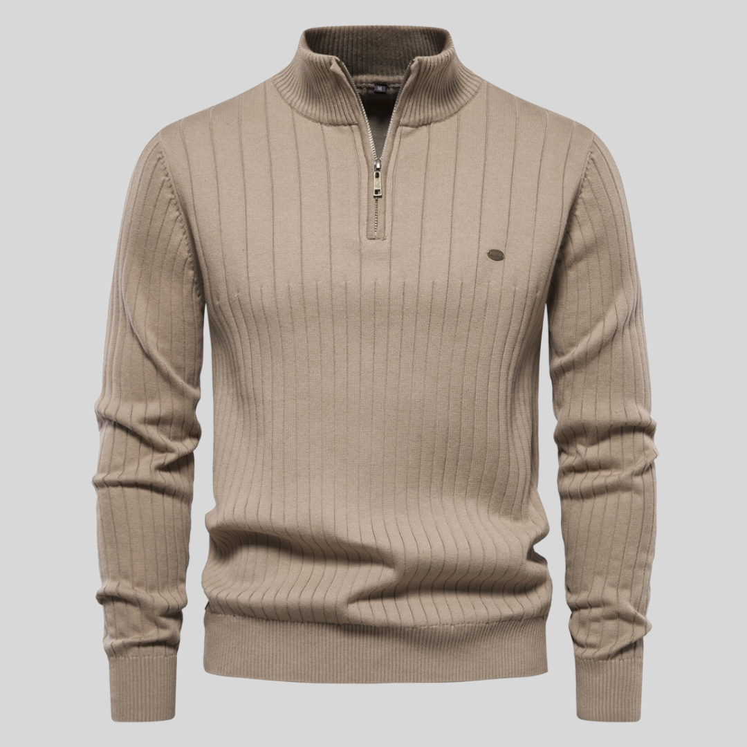 Lavender Ribbed Zip Neck Sweater for Men | Corin