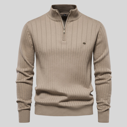 Lavender Ribbed Zip Neck Sweater for Men | Corin