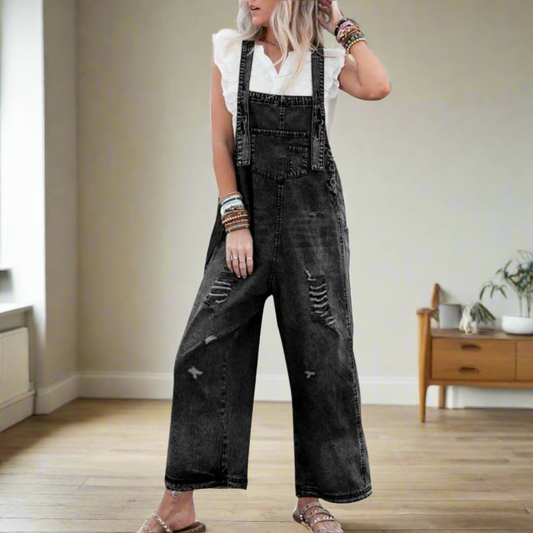 Cropped Vintage wash adjustable jumpsuit for women | Carmelita