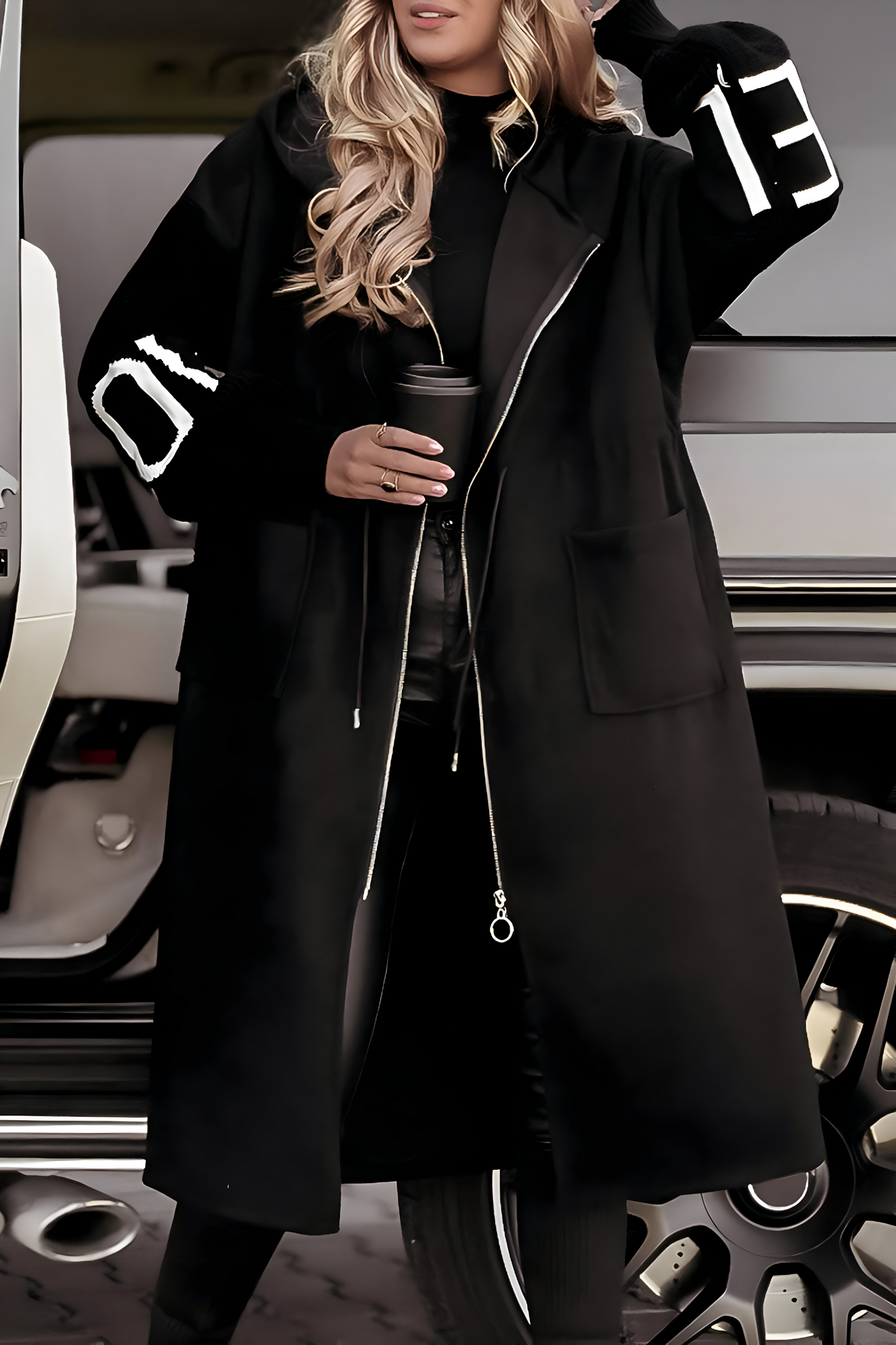Wintry Hooded jacket with knitted sleeves for women | Peggy