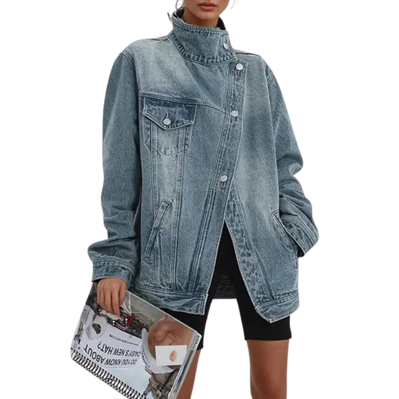 Fitted Vintage washed asymmetric jacket for women | SKYE