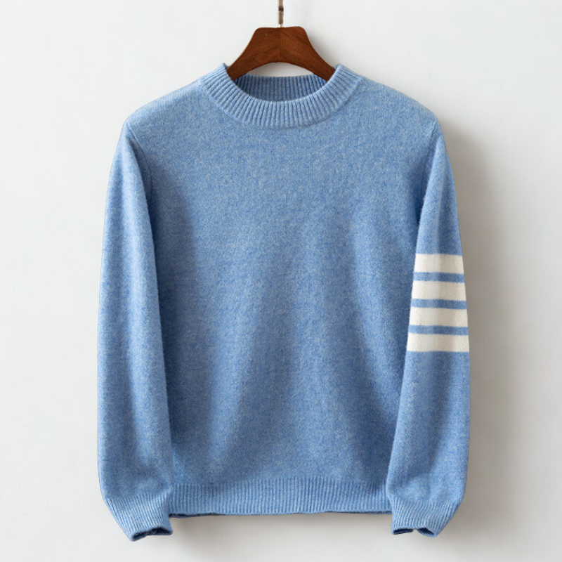 Denim Stripe Sleeve Crew Neck Sweater For Men | Raffy