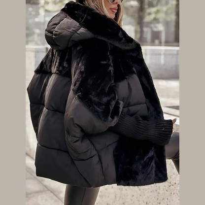 Cutting Oversized Hooded Puffer Jacket For Women | Elira