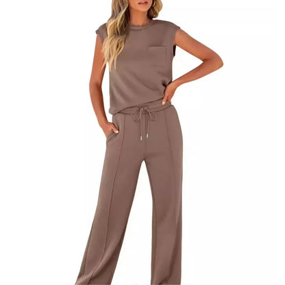 Marble Sleeveless Top And Wide Leg Trousers Set For Women | Eliana