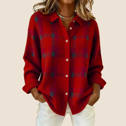 Friendly Retro Check Button Sweater For Women | Elodie