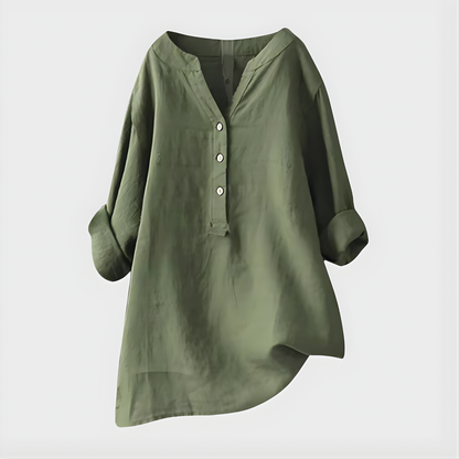 Silent Elegant V-neck blouse with relaxed silhouette for women | Veronique