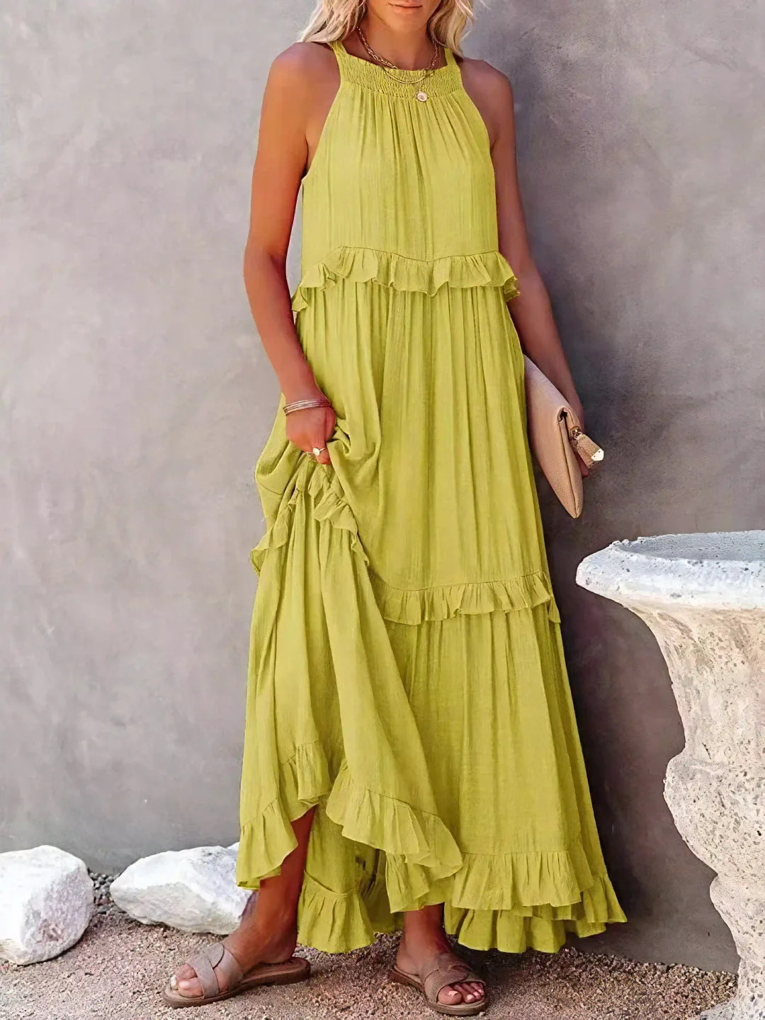 Dainty Tiered Ruffle Long Dress For Women | Lara