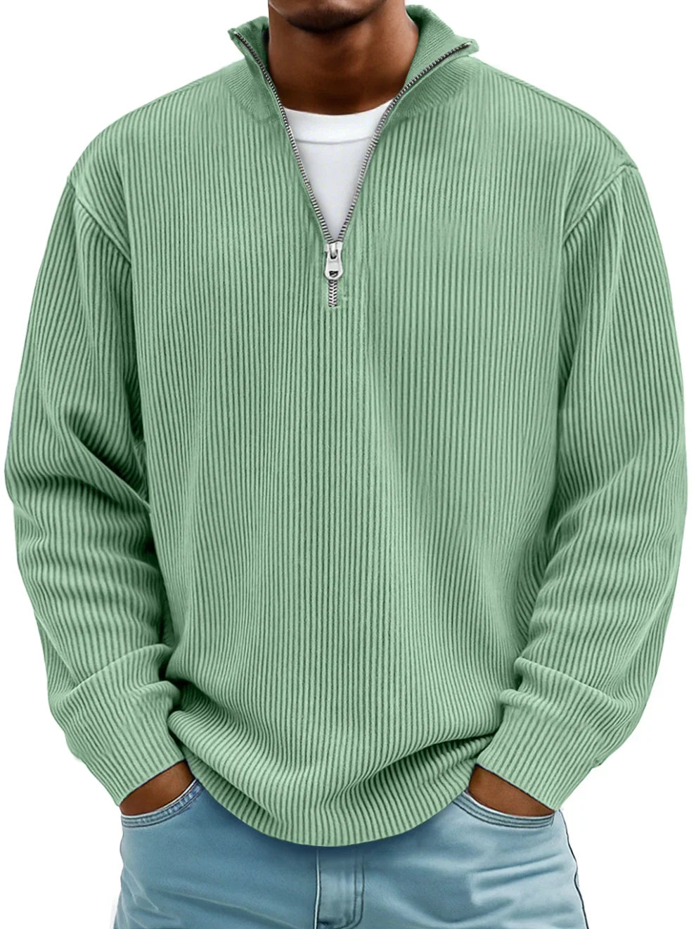 Continental Half Zip Ribbed Sweater For Men | Dario