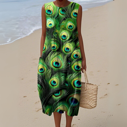 Honest Watercolour peacock dress for women | Celina