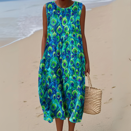 Honest Watercolour peacock dress for women | Celina