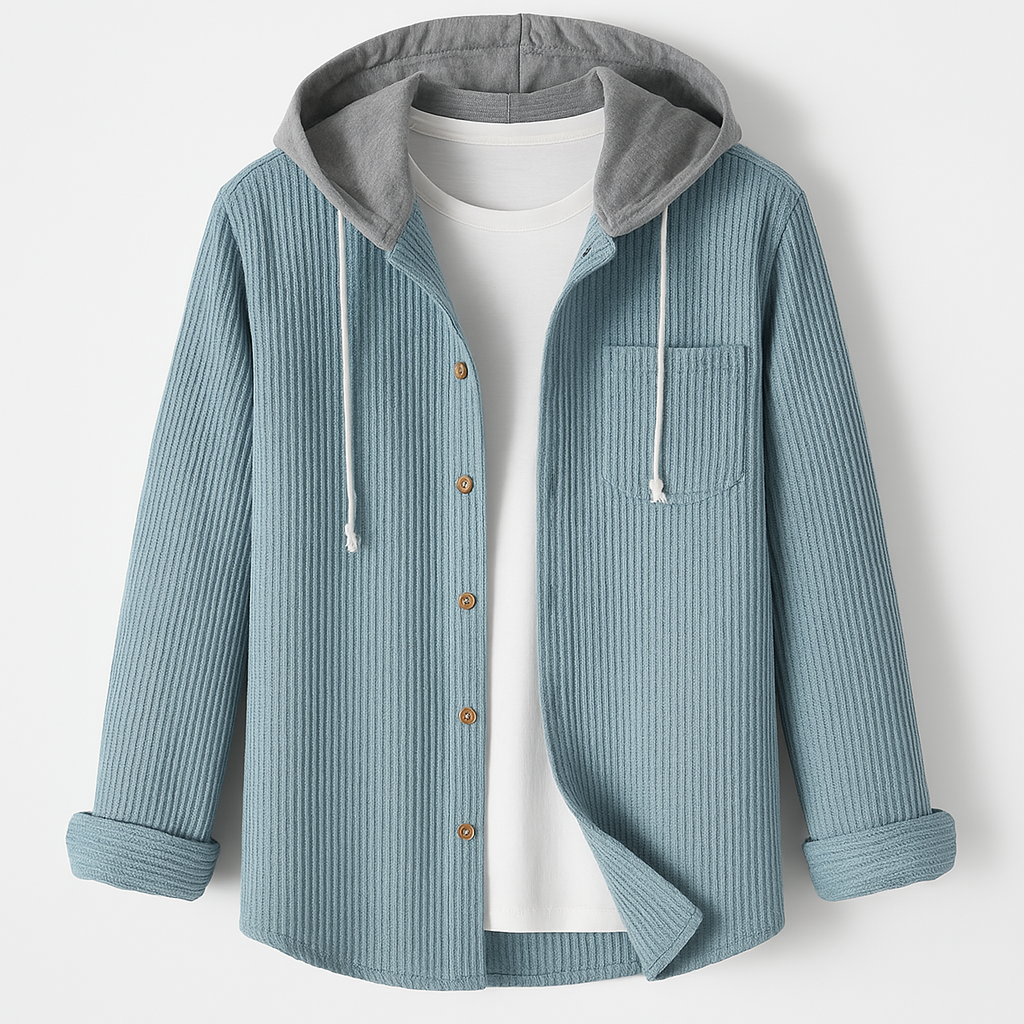 Comforting Textured Button Front Hooded Jacket For Men | Matteo