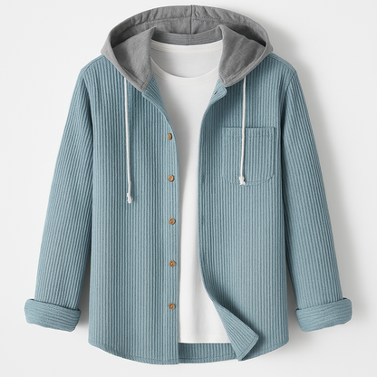 Comforting Textured Button Front Hooded Jacket For Men | Matteo