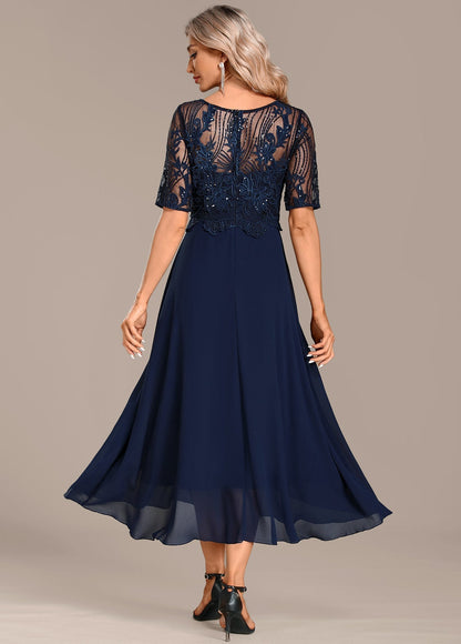 Notable Navy lace short sleeve midi dress for women | Sophie