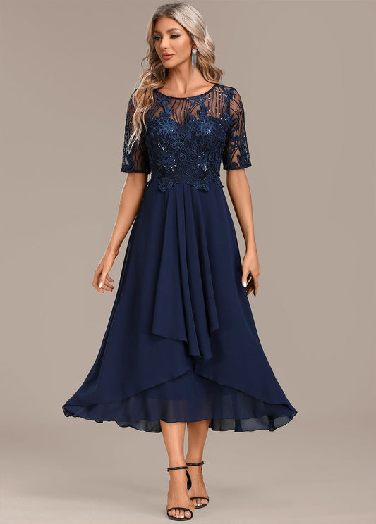 Notable Navy lace short sleeve midi dress for women | Sophie