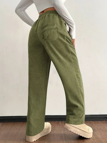 Gold Wide Leg Drawstring Trousers for Women | Elodie