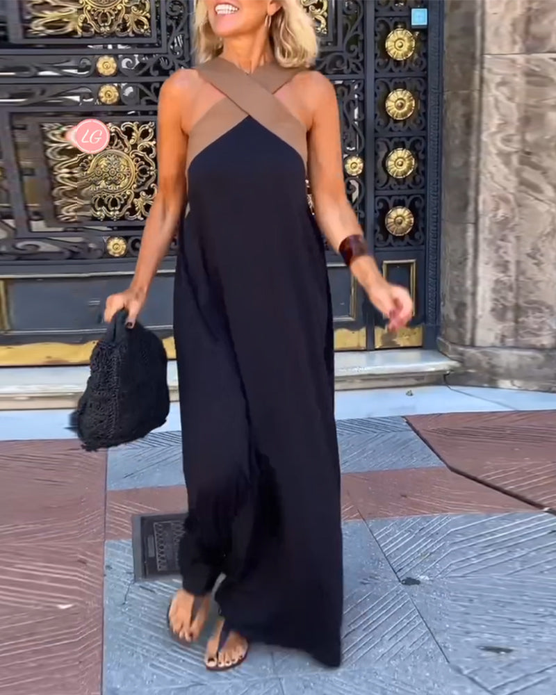 Vivid Cross Neck Long Dress For Women | Selmira