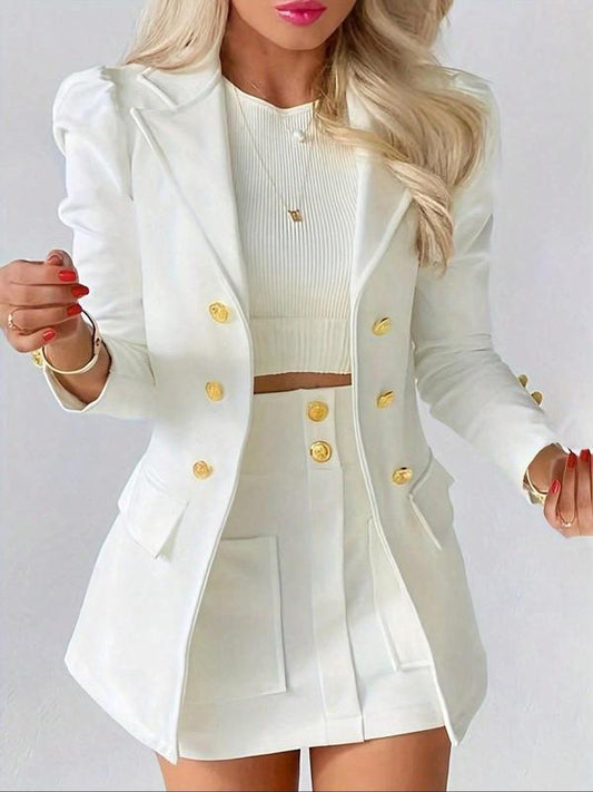 Punchy Elegant Two Piece Blazer And Skirt Set For Women | Arlissea