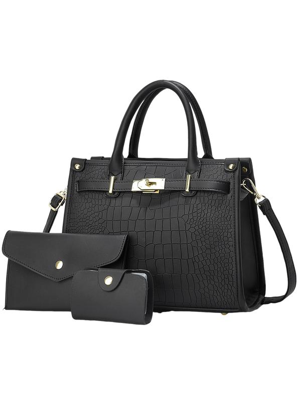Cropped Crocodile Embossed Large Capacity Crossbody Handbag Set For Women | Valentinae