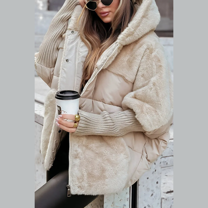 Cutting Oversized Hooded Puffer Jacket For Women | Elira